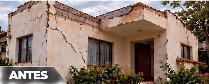 Casa antes, con grietas y daños
